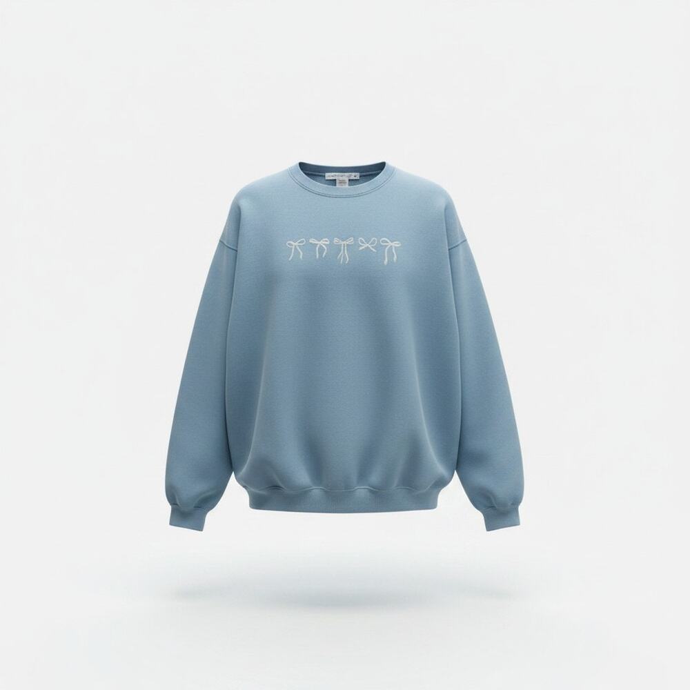 Altar'd State Baby Blue Bow Embroidered Crew Neck Sweatshirt L/XL Oversized